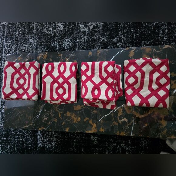 Red & Khaki Geometric Panel Set Of 4 35 X 88 - Picture 1 of 10